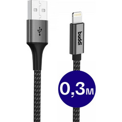 Buddi Flex Braided Flat USB-A to Lightning Cable 12W 0.3m Black 8719246446108