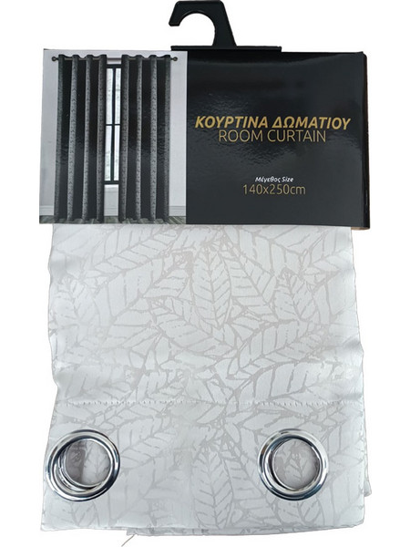TNS Κουρτίνα Παραθύρου Floral με Τρουκς 140x250 Leaves Grey