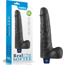 Lovetoy Real Softee Vibrating Dildo with Balls 10" Ρεαλιστικός Δονητής 25.4cm Μαύρος