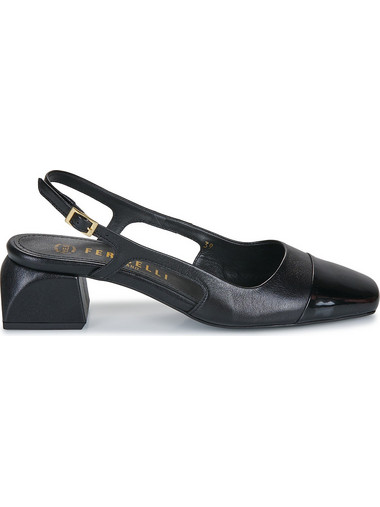 Fericelli Lea Γόβες Slingback Δερμάτινες με Χοντρό Χαμηλό Τακούνι Μαύρες ST-0012
