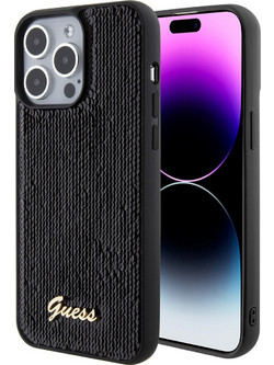 Guess Sequin Script Metal Logo Back Cover Black (iPhone 15 Pro Max )