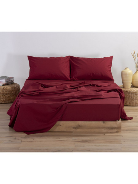Σεντόνι Διπλό Βαμβακερό με Λάστιχο 140x200+30 Basic 1218 Bordo