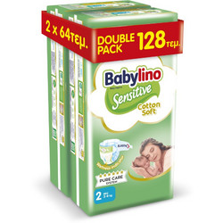 Babylino Sensitive Cotton Soft Πάνες No2 3-6kg 128τμχ