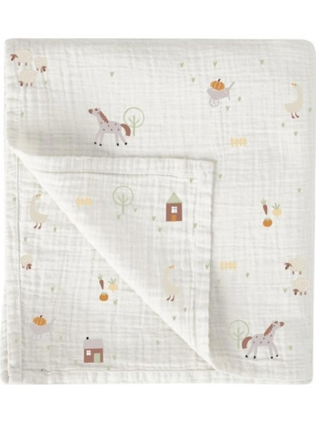 BimbiDreams Farm Πάνα Αγκαλιάς από Μουσελίνα Λευκή 120x120cm