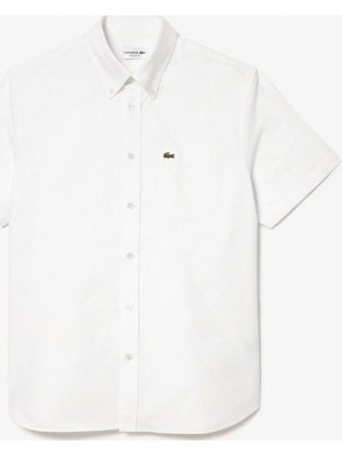Lacoste Ανδρικό Πουκάμισο Βαμβακερό Κοντομάνικο Κανονική Γραμμή Λευκό CH1917-001