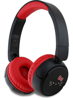 Hello Kitty Face Logo Ασύρματα Bluetooth Ακουστικά On Ear Μαύρα Κόκκινα