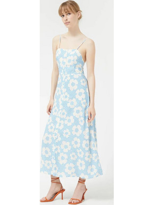 Compania Fantastica Maxi Καλοκαιρινό Φόρεμα για Γάμο / Βάπτιση Floral Μεταξωτό Γαλάζιο 42C/12105