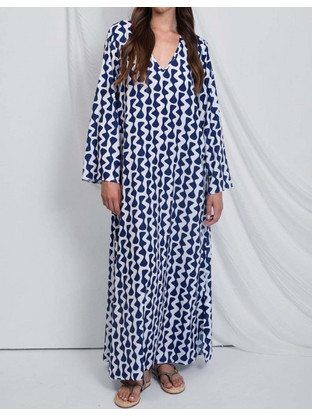 Capetanissa Maxi Φόρεμα Μεταξωτό Λευκό Navy Μπλε CP140B04SAP