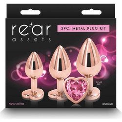 NS Novelties Rear Assets Heart Πρωκτικές Σφήνες Diamond Plugs Ροζ Χρυσές 3τμχ