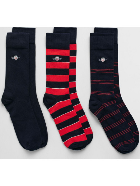 Gant Ανδρικές Κάλτσες Ψηλές Μαύρες Κόκκινες 3Pack 3G9960316-620