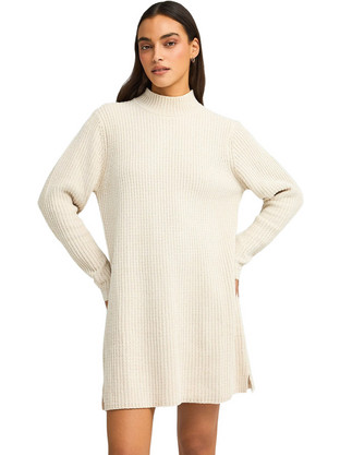 Funky Buddha Mini Καθημερινό Φόρεμα Πλεκτό Εκρού FBL012-100-13