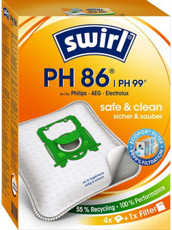 Swirl PH86/PH99 Σακούλες Σκούπας 4τμχ Συμβατές με Σκούπα AEG / Electrolux / Philips