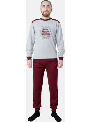 Dreams Χειμωνιάτικες Ανδρικές Πιτζάμες Fleece Γκρι Μπορντό 2578103