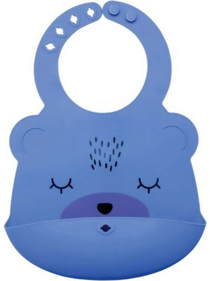 Tiny Twinkle Bear Αδιάβροχη Σαλιάρα Σιλικόνης με Κουμπί & Τσέπη 4m+ Μπλε