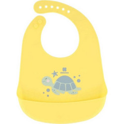 KikkaBoo Sea World Turtle Αδιάβροχη Σαλιάρα Σιλικόνης με Κουμπί & Τσέπη 4m+ Κίτρινη