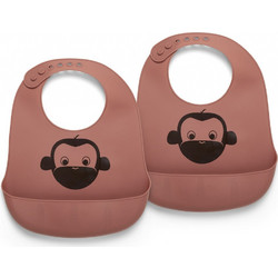 Nuuroo Alfie Monkey Σετ Αδιάβροχες Σαλιάρες Σιλικόνης με Κουμπί & Τσέπη 6m+ Ροζ 2τμχ