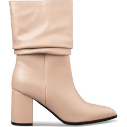 Envie Shoes Γυναικεία Μποτάκια Αστραγάλου Δερμάτινα Μπεζ με Χοντρό Ψηλό Τακούνι E45-22425-36