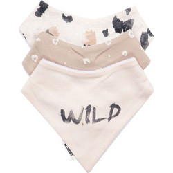 Minene Wild Σετ Σαλιάρες Μπαντάνα από 100% Βαμβάκι με Κουμπί Μπεζ Εκρού 3τμχ