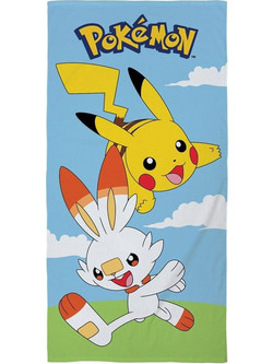 Pikachu & Scorbunny Παιδική Πετσέτα Θαλάσσης Γαλάζια 70x140cm HTEX-POK-491T