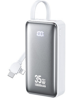 WK WP-61 Power Bank 10000mAh 35W με Θύρα USB-A & Θύρα USB-C Quick Charge 3.0 & Power Delivery White