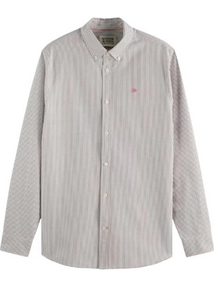 Scotch & Soda Ανδρικό Πουκάμισο Βαμβακερό Ριγέ Μακρυμάνικο Κανονική Γραμμή Γκρι 181231-210