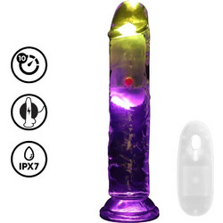 Shots RealRock Vibrating Straight Cock Ρεαλιστικός Δονητής για Ζευγάρια με Τηλεχειριστήριο 20cm Μωβ Χρυσός