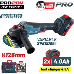 Bormann BBP3651X44CA Γωνιακός Τροχός Μπαταρίας 20V 125mm με Ρύθμιση Στροφών 2x4Ah