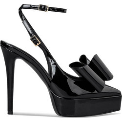Envie Shoes Γόβες Slingback Λουστρίνι με Τακούνι Στιλέτο με Φιάπα & Φιόγκο Μαύρες E02-22251-34