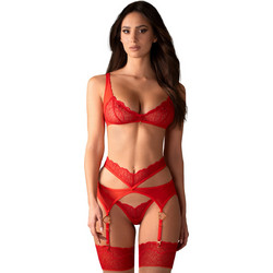 Obsessive Cupide Desir Σετ Sexy Εσώρουχα See Through με Δαντέλα & Ζαρτιέρες Κόκκινα