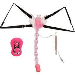 Baile Butterfly Harness Strap On με Dildo 19.5cm & Δόνηση Ροζ