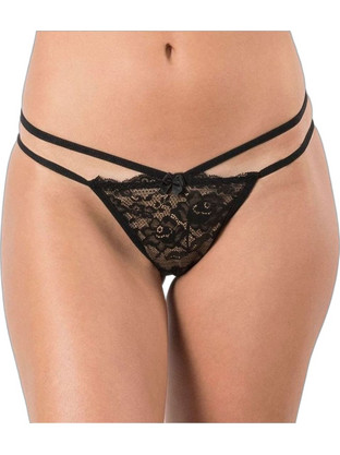 Mei Γυναικείο Sexy String με Δαντέλα Μαύρο 1180