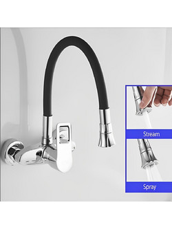 Bonken HT-1801 Μπαταρία Κουζίνας Τοίχου Διπλής Παροχής Ανάμεικτη με Εύκαμπτο Ρουξούνι Μαύρη