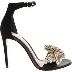 Alexander McQueen Γυναικεία Πέδιλα Suede Μαύρα με Λεπτό Ψηλό Τακούνι και Στρας 559980WHV66-1064