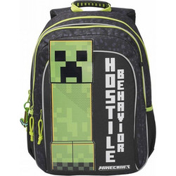 CyP Brands Minecraft Σχολική Τσάντα Πλάτης Δημοτικού Μαύρη Πράσινη MC66-02MF