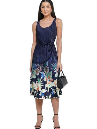 Polo Ralph Lauren Midi Καλοκαιρινό Φόρεμα για Γάμο / Βάπτιση Floral Σατέν Navy Μπλε 250889192001