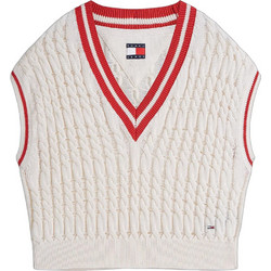Tommy Jeans Γυναικεία Πλεκτή Μπλούζα με V Λαιμόκοψη Εκρού DW0DW22927-YBH