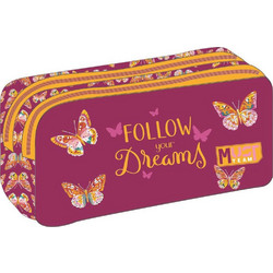 Must Butterfly Follow Your Dreams Κασετίνα Βαρελάκι με 2 Θήκες Πολύχρωμη 587280