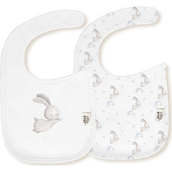 Interbaby Bunny Σετ Σαλιάρες από 100% Βαμβάκι με Αυτοκόλλητο Λευκές 2τμχ
