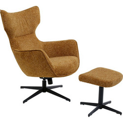 Kare Design Πολυθρόνα με Υποπόδιο Περιστρεφόμενη Καφέ Hocker Jules Yellow