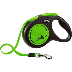 Flexi New Neon Πτυσσόμενο Λουρί Σκύλου έως 25kg 5m Μαύρο Πράσινο