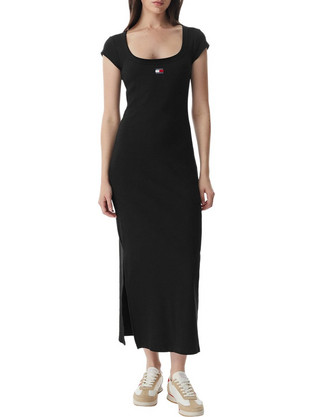 Tommy Hilfiger Midi Καλοκαιρινό Καθημερινό Φόρεμα Μαύρο DW0DW22841-BDS