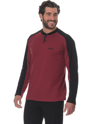 PNN Nightwear Χειμωνιάτικες Ανδρικές Πιτζάμες Βαμβακερές Μπορντό 1261-0475-1
