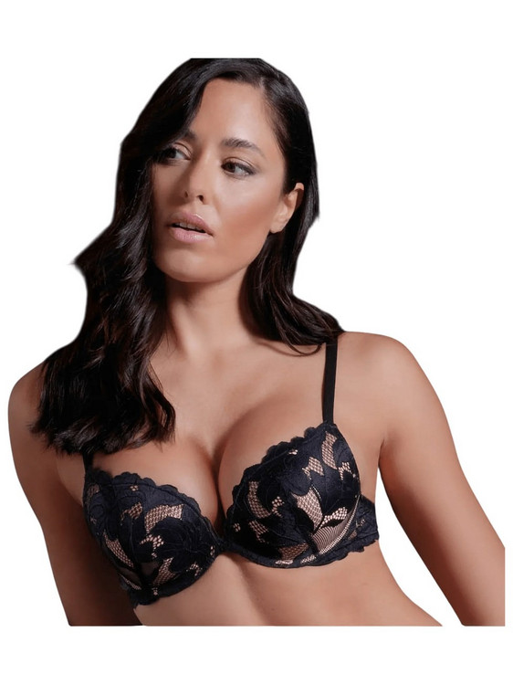 Love And Bra Σουτιέν Balconette Push Up με Μπανέλα Μαύρο 34099