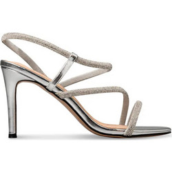 Envie Shoes Γυναικεία Πέδιλα Δερμάτινα Ασημί με Λεπτό Ψηλό Τακούνι και Στρας E45-23165-21