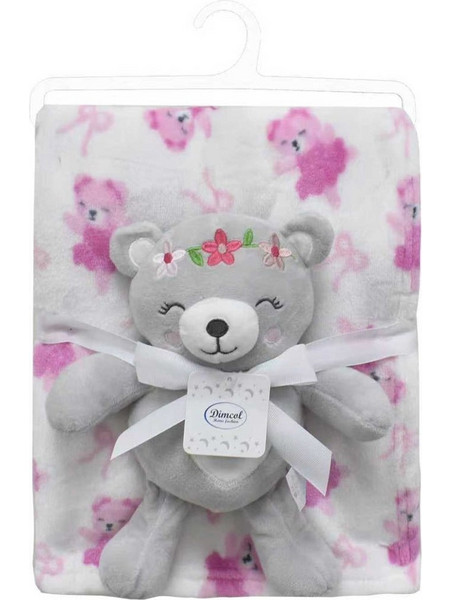 Dimcol Teddy Bear 21 Κουβέρτα Αγκαλιάς Fleece με Λούτρινο 75x100 Λευκή
