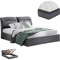 HomeMarkt Kendra Κρεβάτι Υπέρδιπλο Υφασμάτινο με Αποθηκευτικό Χώρο Στρώμα & Μηχανισμό Ανύψωσης 160x200cm HM10720.01