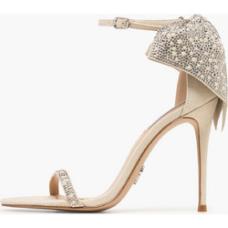 Steve Madden Γυναικεία Πέδιλα Δερμάτινα Μπεζ με Λεπτό Ψηλό Τακούνι και Στρας 11002931-PMR