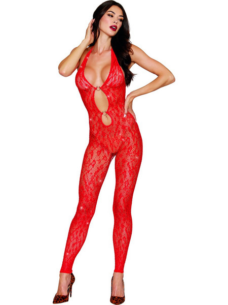 Dreamgirl Ολόσωμο Καλσόν See Through με Δαντέλα Κόκκινο 0517