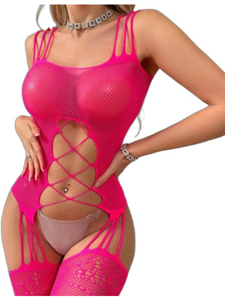 Kinksters Ολόσωμο Καλσόν Διχτυωτό με Ανοιχτό Καβάλο Φούξια 692804843459