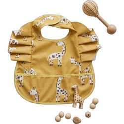 Abo Giraffe Αδιάβροχη Σαλιάρα Πλαστική με Αυτοκόλλητο & Τσέπη Κίτρινη